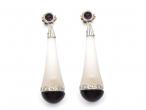Vintage frosted rock crystal, diamond and amethyst drop earrings