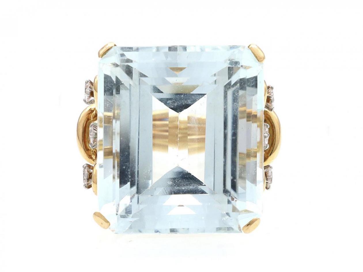 Vintage 30ct Aquamarine & Diamond Wirework Cocktail Ring