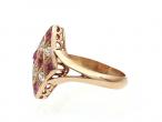 Antique lozenge shape crisscross ruby and diamond cluster ring