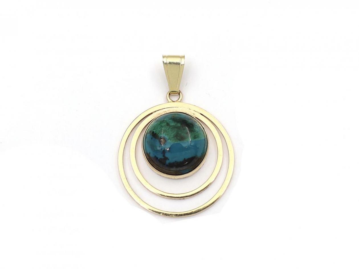 Vintage concentric openwork chrysocolla pendant in 14kt gold