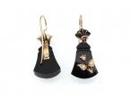 Victorian black onyx, enamel, pearl and yellow gold drop earrings