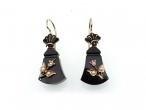 Victorian black onyx, enamel, pearl and yellow gold drop earrings