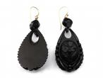 Victorian carved Whitby jet drop earrings