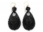 Victorian carved Whitby jet drop earrings