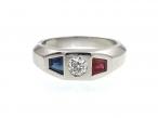Art Deco diamond, sapphire and ruby platinum three stone ring