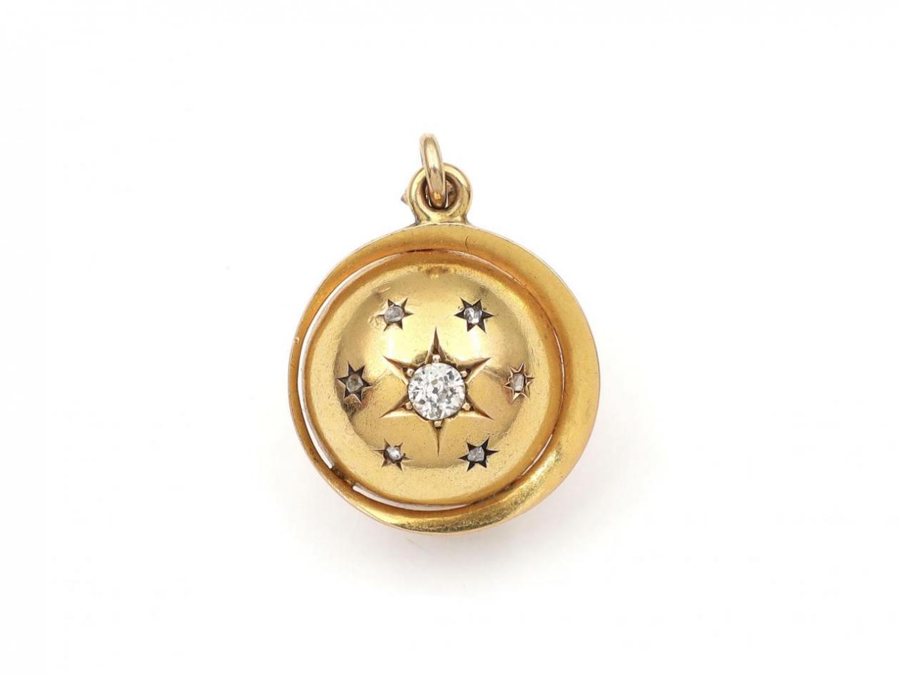 Victorian celestial sphere locket in 15kt yellow gold