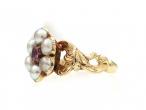 1841 Pink sapphire and natural pearl cluster ring in gold