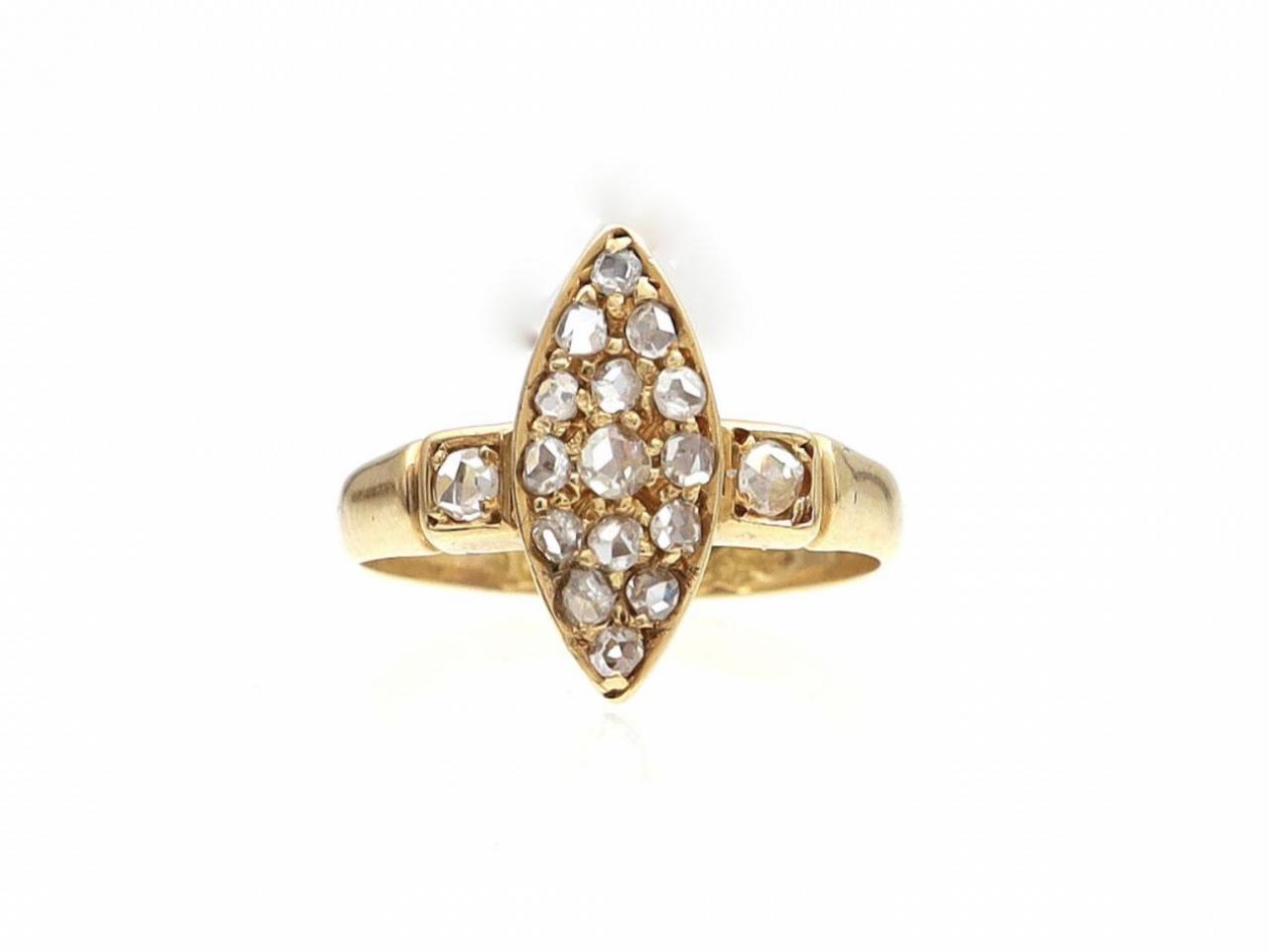 Victorian navette rose cut diamond cluster in gold