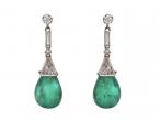 Vintage emerald cabochon and diamond drop earrings