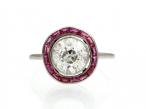 Art Deco 1.80ct Old European cut diamond and ruby target ring