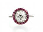 Art Deco 1.80ct Old European Cut Diamond & Ruby Target Ring