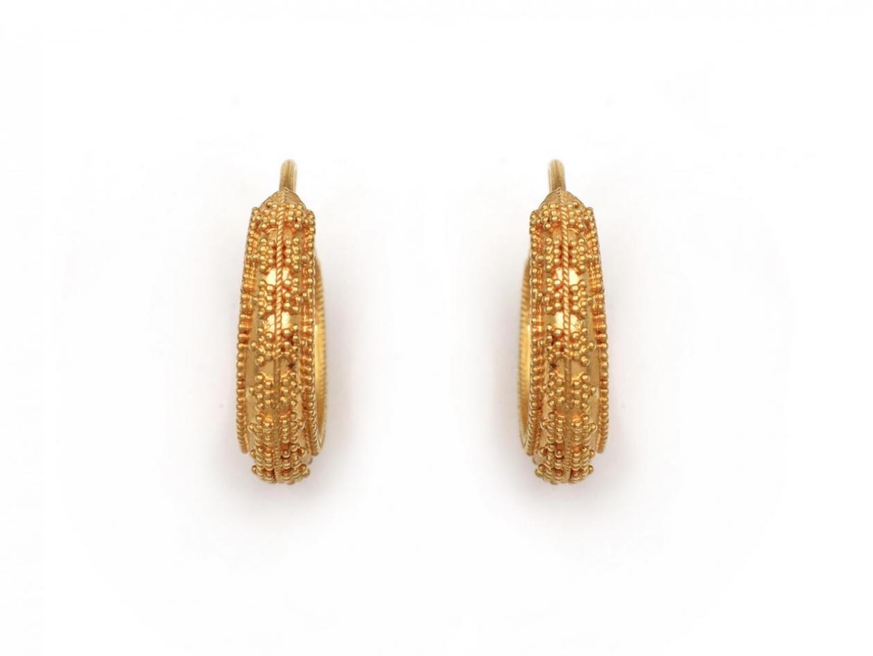 Etruscan revival antique 22kt yellow gold granular hoop earrings