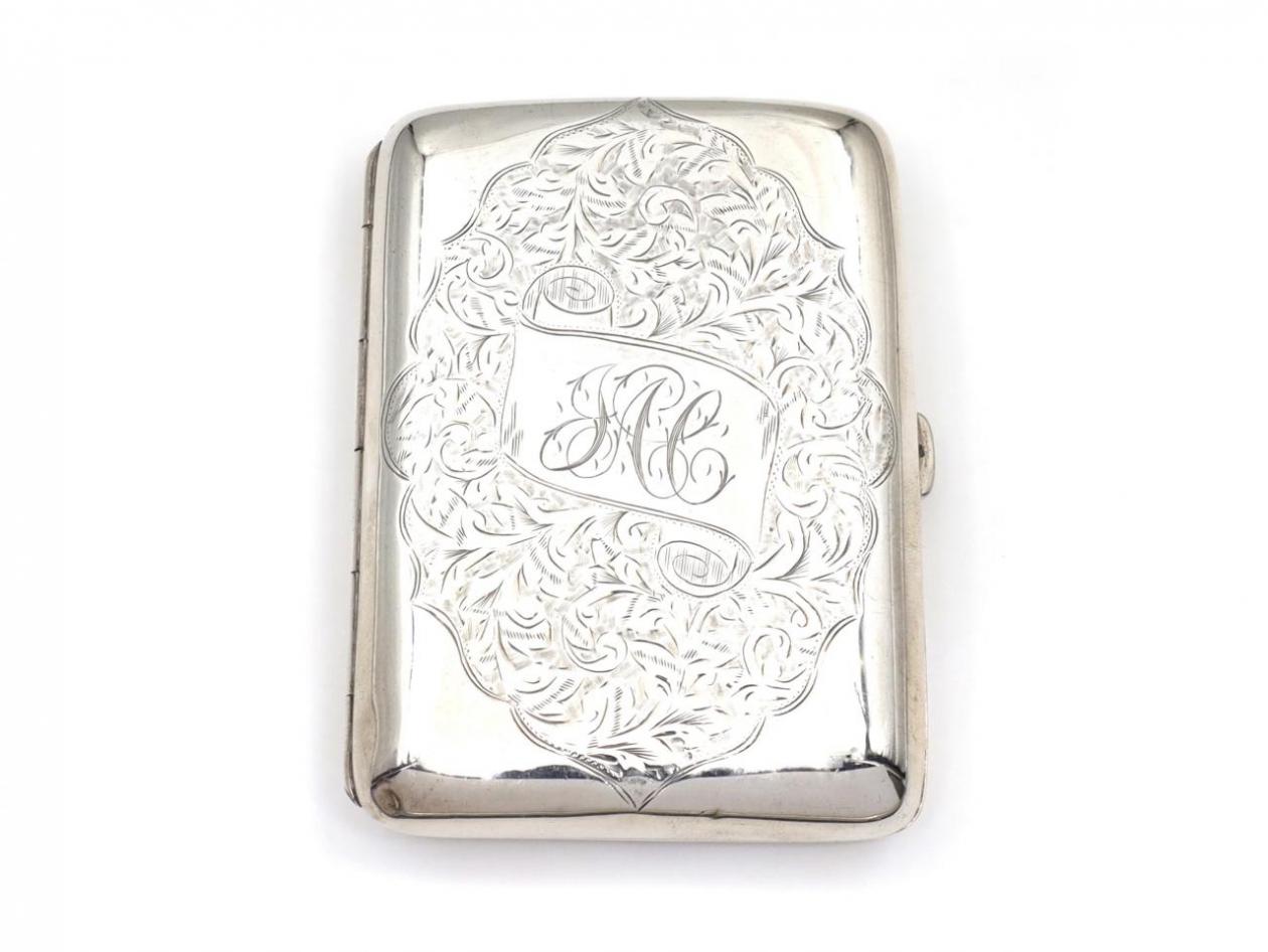 Antique sterling silver curved rectangular case