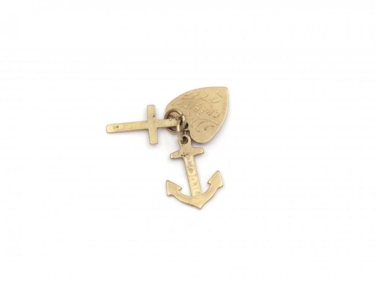 Vintage faith, hope and charity charm in 9kt yellow gold