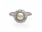 Edwardian natural pearl and diamond floral cluster ring