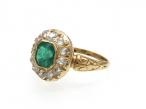 Victorian Emerald & Diamond Cluster Ring in 18kt Yellow Gold