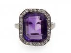 Art Deco amethyst and diamond rectangular cluster ring