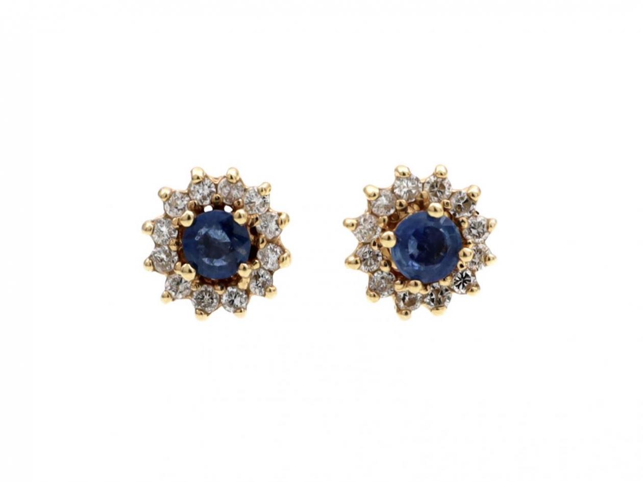 Vintage sapphire and diamond cluster earrings in gold