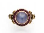 Belle Epoque Moonstone & Ruby Target Ring in 18kt Gold