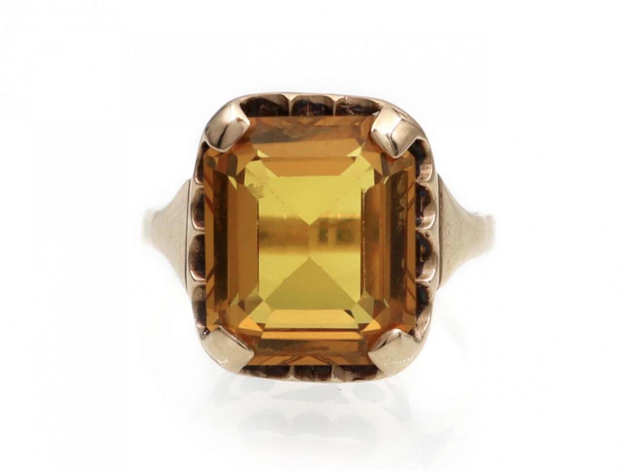 Vintage synthetic yellow sapphire dress ring in yellow gold