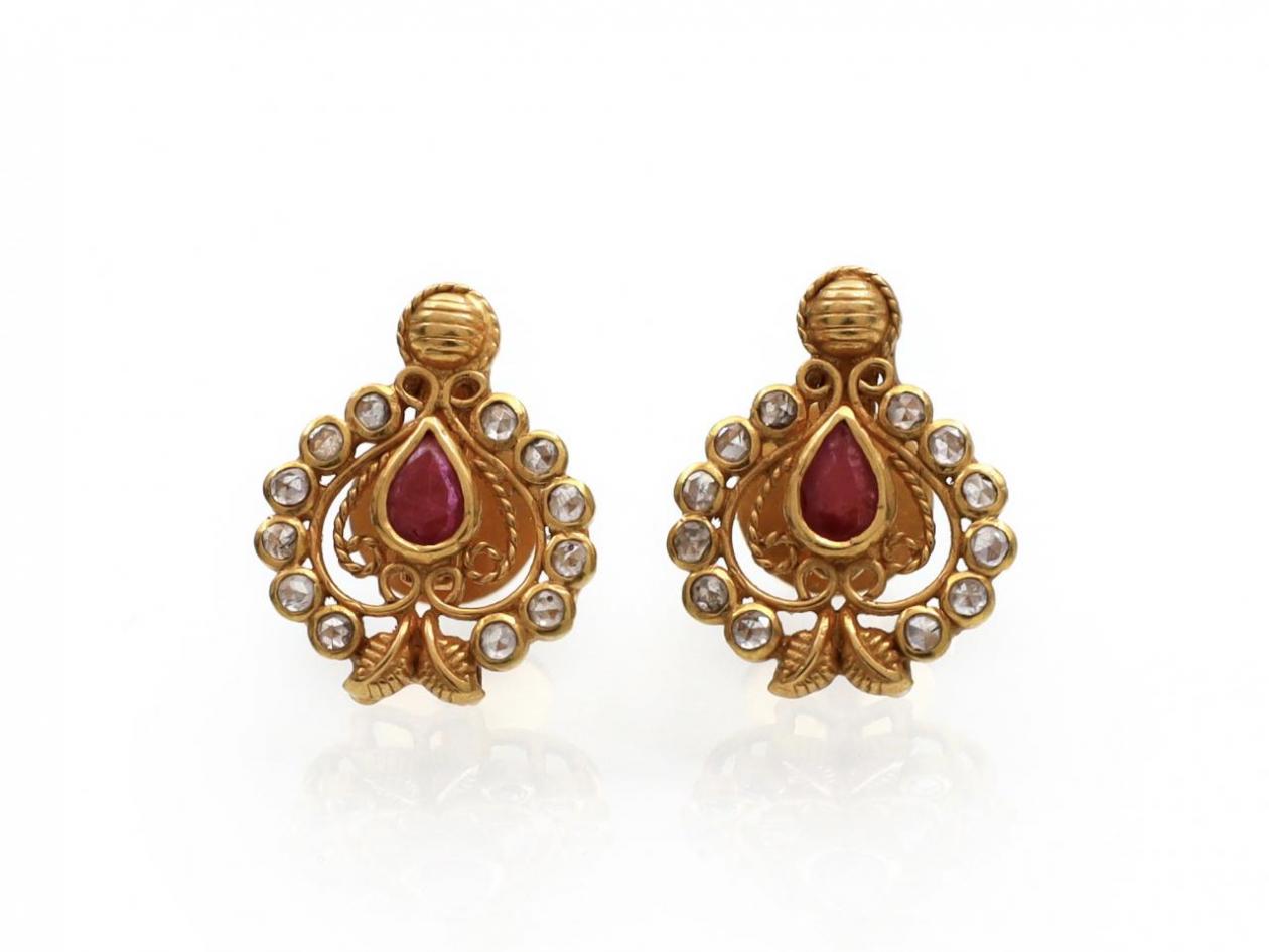 Vintage pear shape ruby and diamond cluster earrings