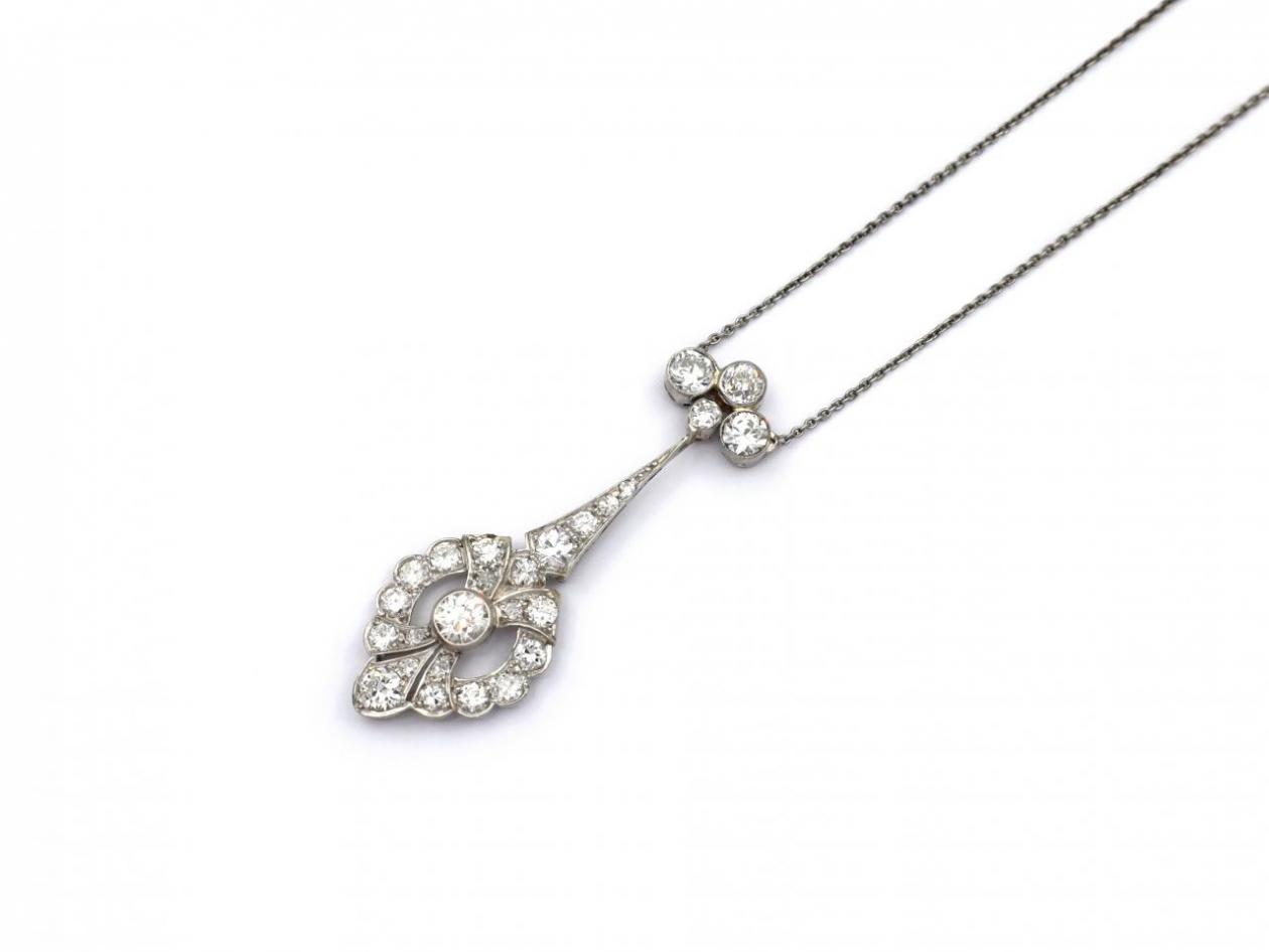 1920s platinum diamond openwork pendant with length adjuster