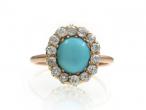 Victorian oval turquoise and diamond cluster ring