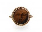 Antique carved tiger's eye sun man ring in 18kt rose gold