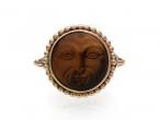 Antique carved tiger's eye sun man ring in 18kt rose gold