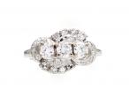 1950s diamond three stone cluster ring in 14kt white gold