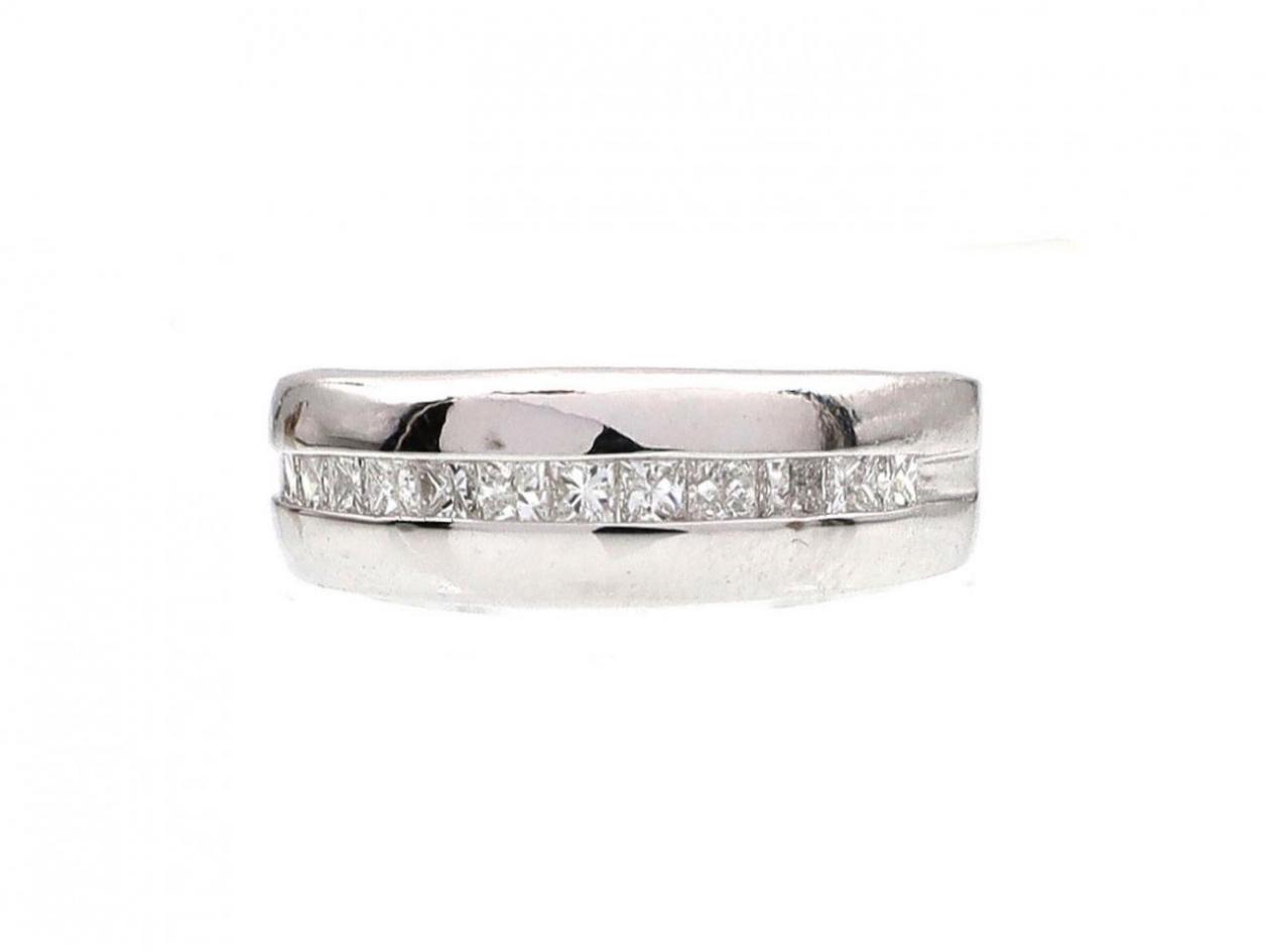Princess cut diamond channel set half eternity ring in white gold