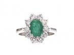Emerald and diamond coronet cluster ring in white gold