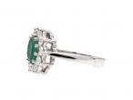 Emerald and diamond coronet cluster ring in white gold