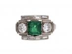 French Art Deco emerald and diamond geometric cluster ring