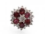 Vintage diamond and ruby floral cluster ring in 18kt white gold