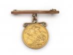 Vintage 9kt rose gold bar and sovereign coin brooch