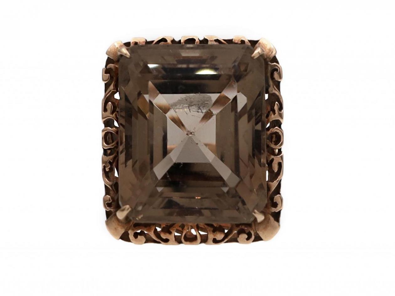 Vintage smokey quartz dress ring in 14kt rose gold