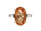 Art Deco oval imperial topaz and diamond ring in platinum