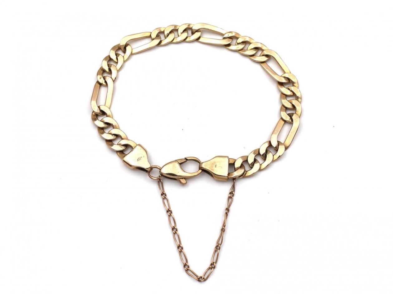 Vintage 9kt yellow gold Figaro link bracelet with safety chain