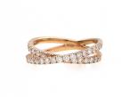 Contemporary 18kt rose gold double band diamond cross ring