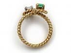 Retro emerald and diamond two stone rope twist ring