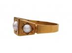 1877 natural pearl three stone ring in 18kt yellow gold