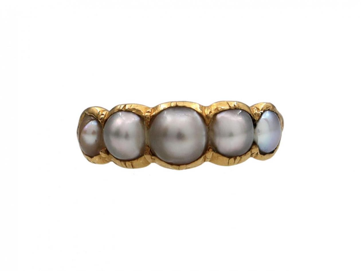 Antique five stone pearl ring in 18kt yellow gold