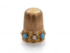 Antique pearl and turquoise yellow gold thimble