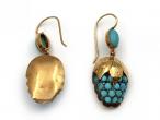 Antique Etruscan revival turquoise grape drop earrings in yellow gold