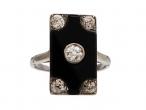 Art Deco diamond and onyx plaque ring in platinum