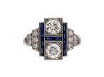 Art Deco style diamond and sapphire two stone cluster ring