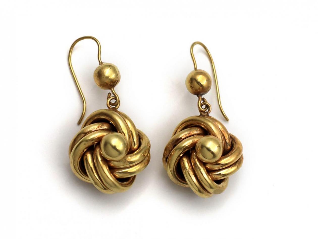 Antique yellow gold knot drop earrings