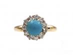 Antique Turquoise & Diamond Coronet Cluster Ring in 18kt Yellow Gold