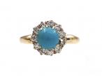 Antique Turquoise & Diamond Coronet Cluster Ring in 18kt Yellow Gold